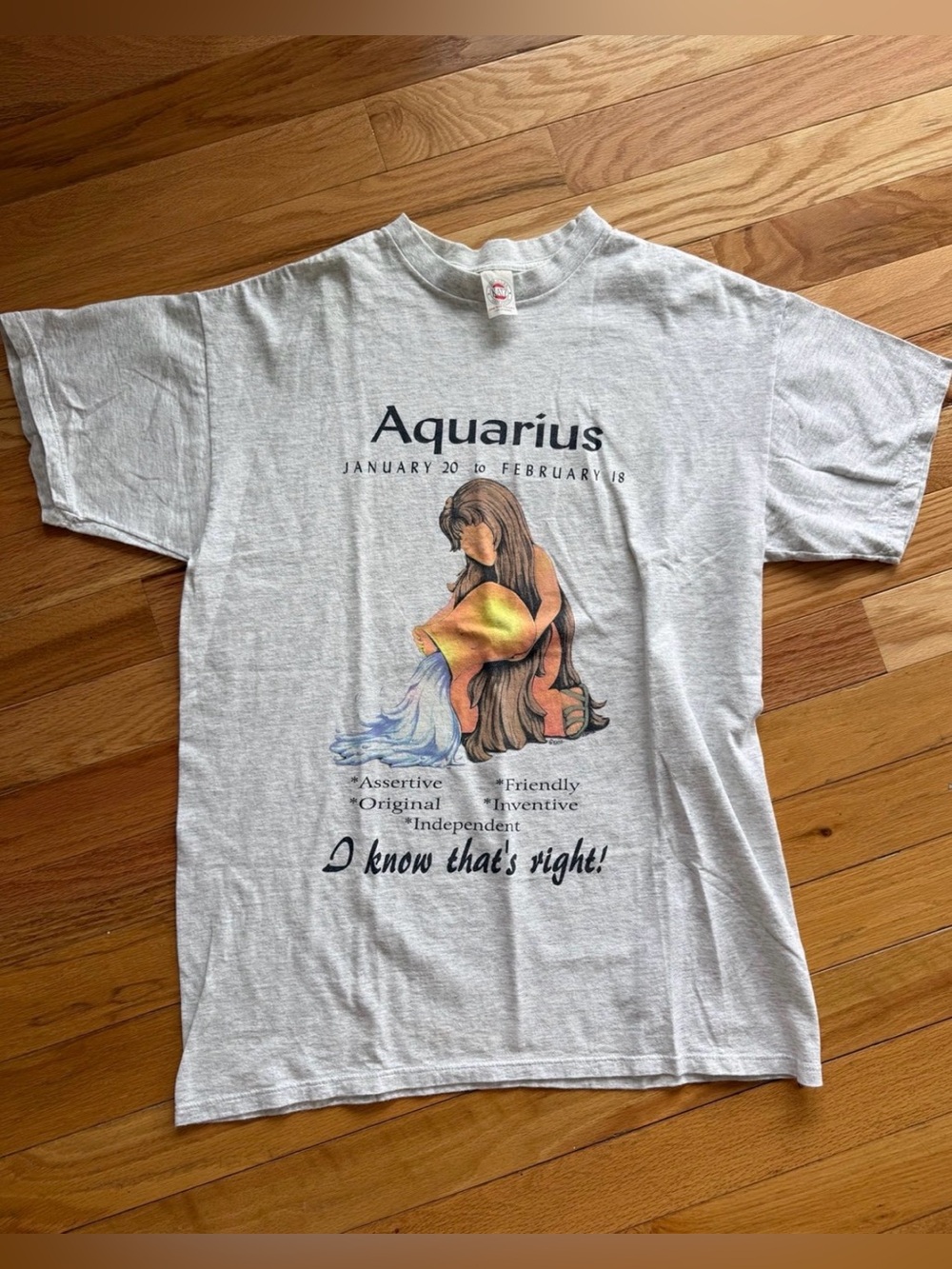 Aquarius Zodiac Graphic Tee with Water Bearer Artwork vintage